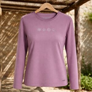 Life is Good Crusher Long Sleeve Tee S Lavender Purple Graphic